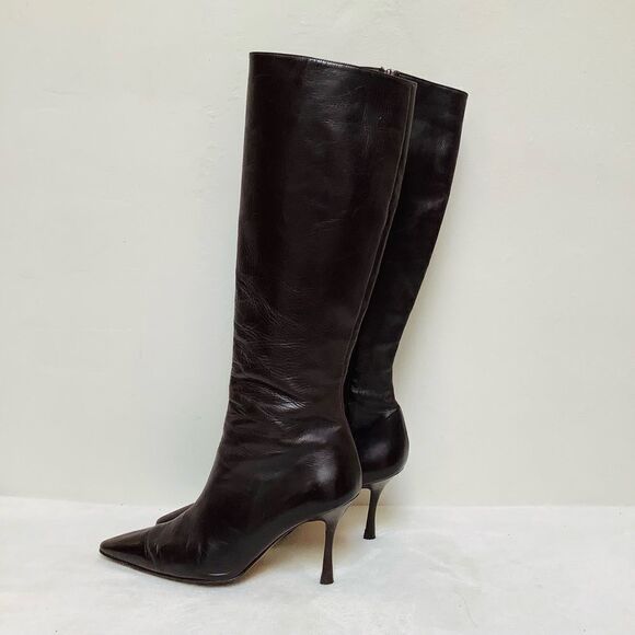 MANOLO BLAHNIK HEEL BOOTS BROWN LEATHER 8.5 - Picture 1 of 9